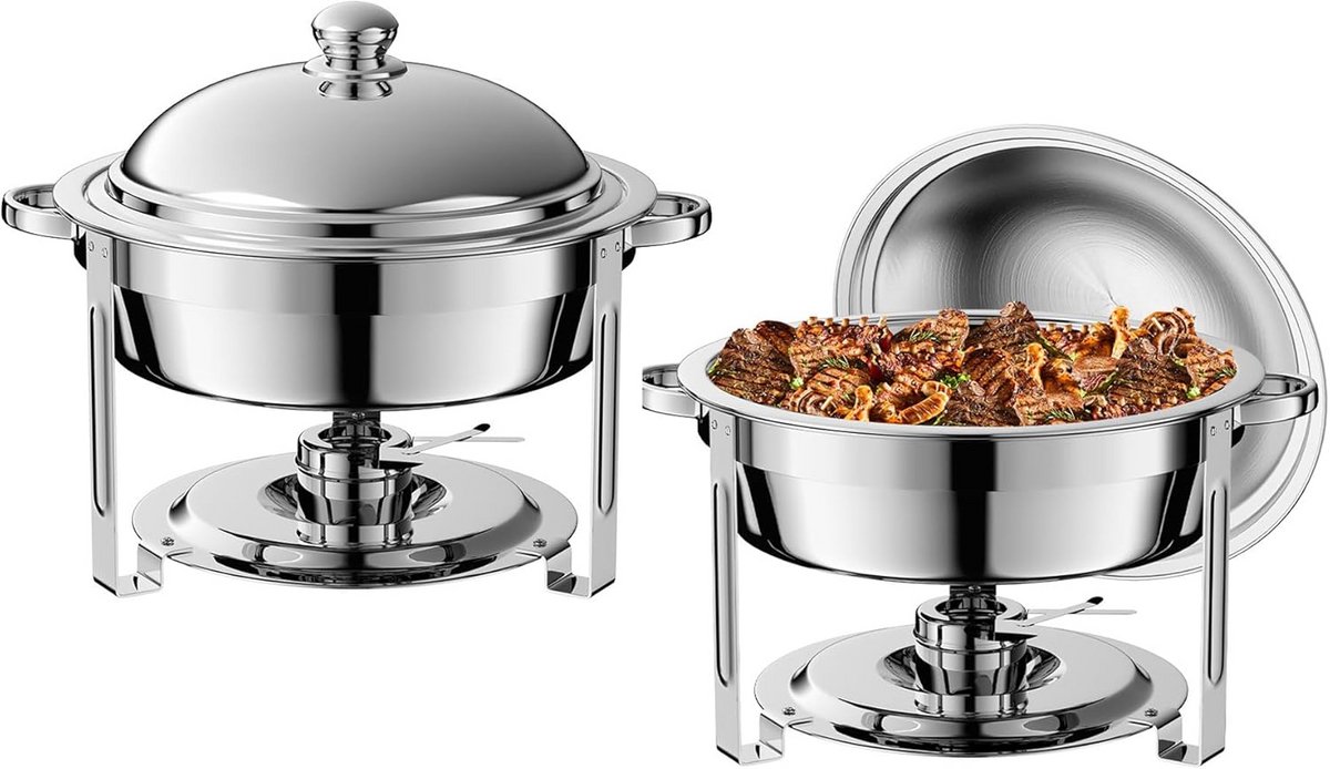 Ronde Buffetwarmer Set RVS - 6 Liter Inclusief Verwarmers voor Feest en Catering - 2 Stuks