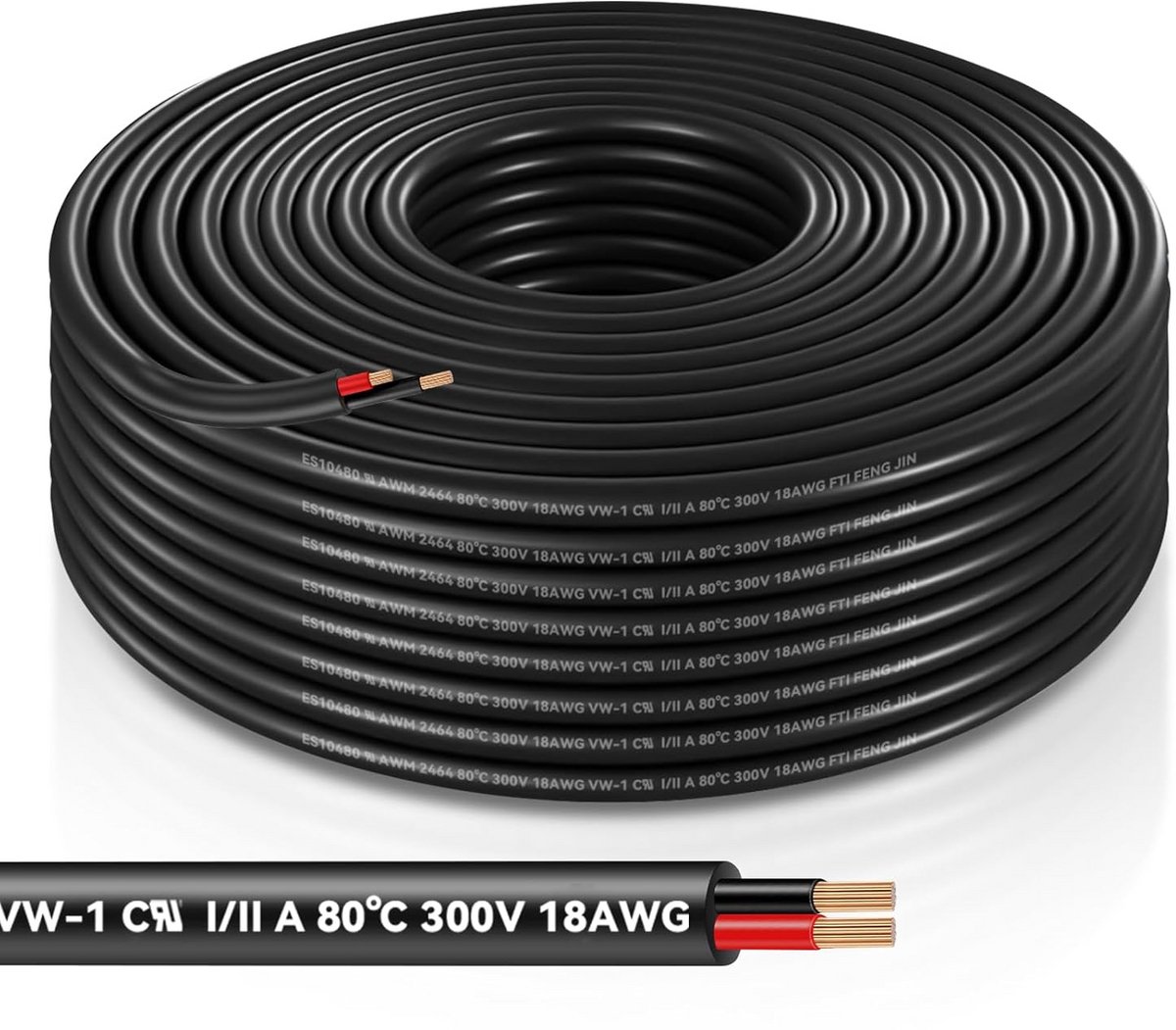 Flexibele Elektrische Draad 15m - 2-aderige Koperkabel 0,75 mm² Zwart