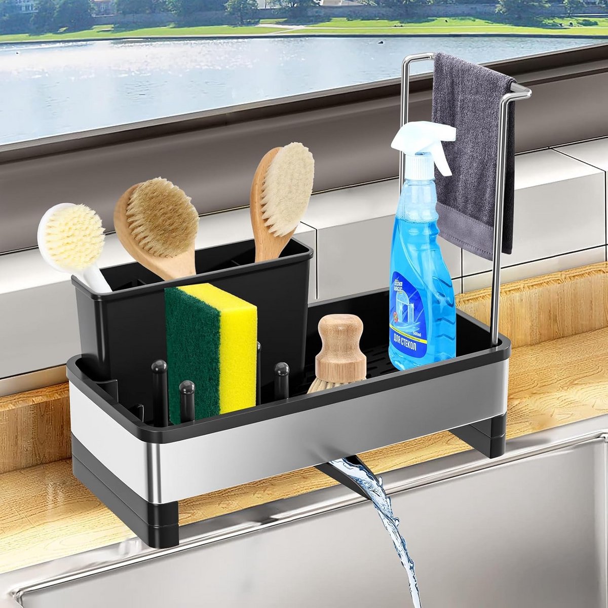 Spoelbak Organizer voor Keuken: Houder voor Spons, Afwasborstel en Dweil