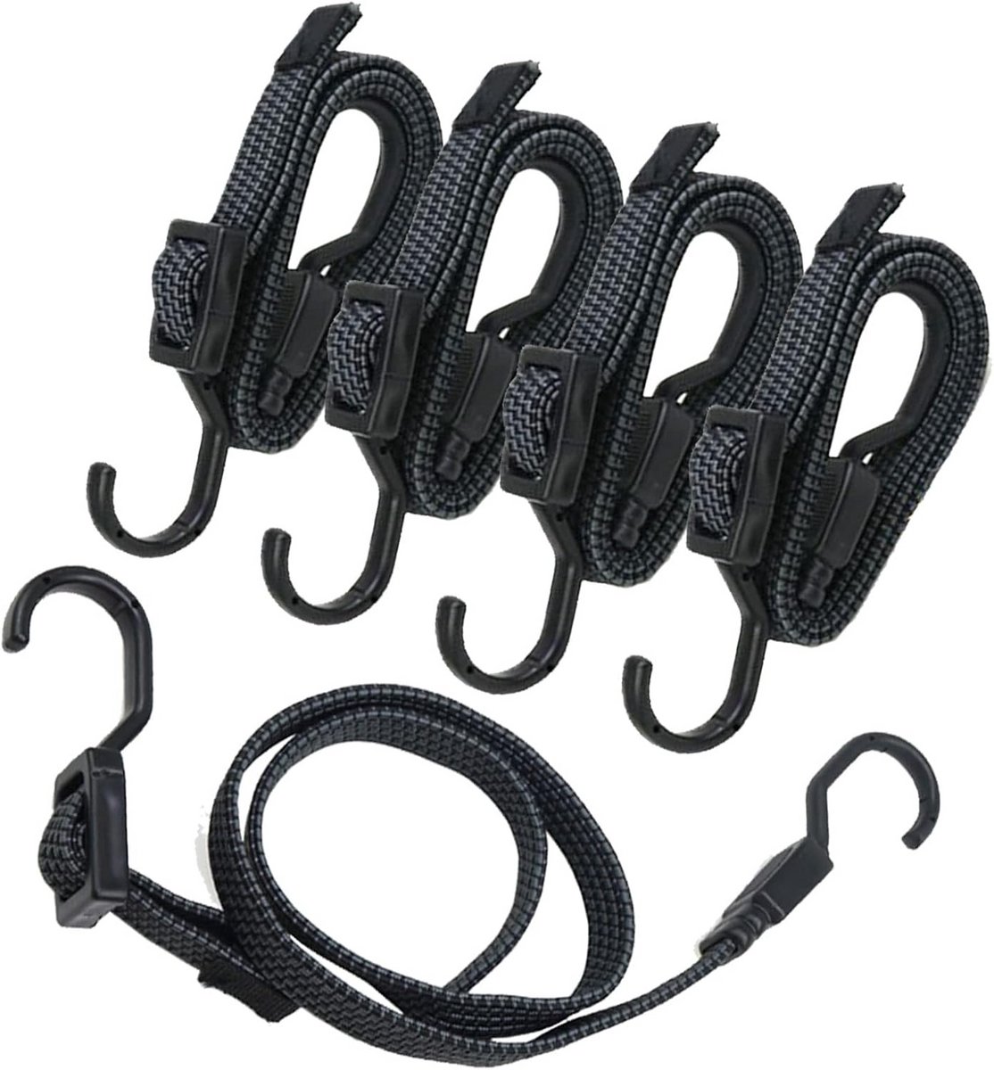 Verstelbare Spanbanden met Haken – 4 Stuks Bagagespanners (100 cm) – Sterke Elastische Bungee Cords