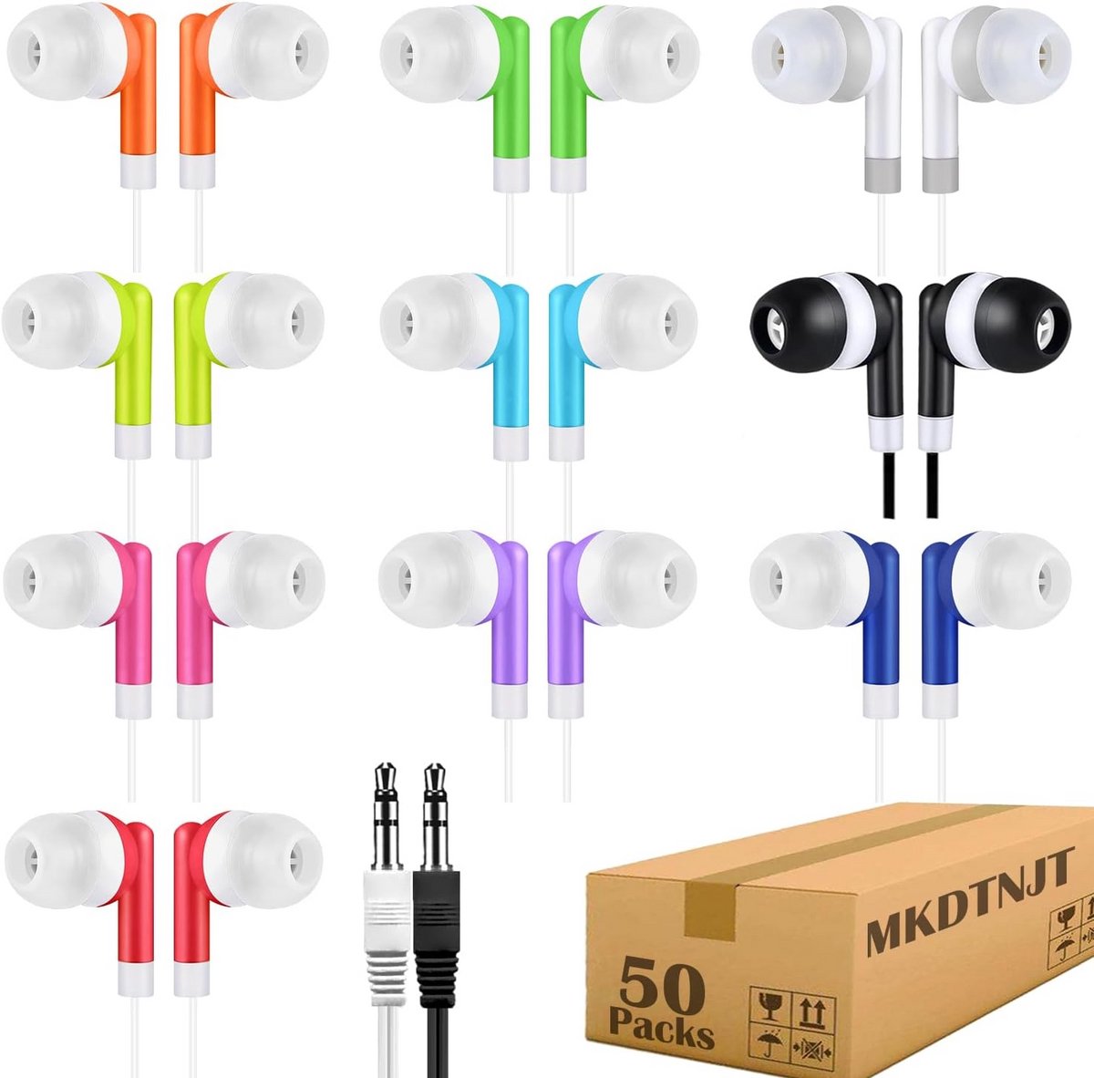 50 Stuks Bulk Oordopjes met 3.5mm Jack voor School en Klaslokaal