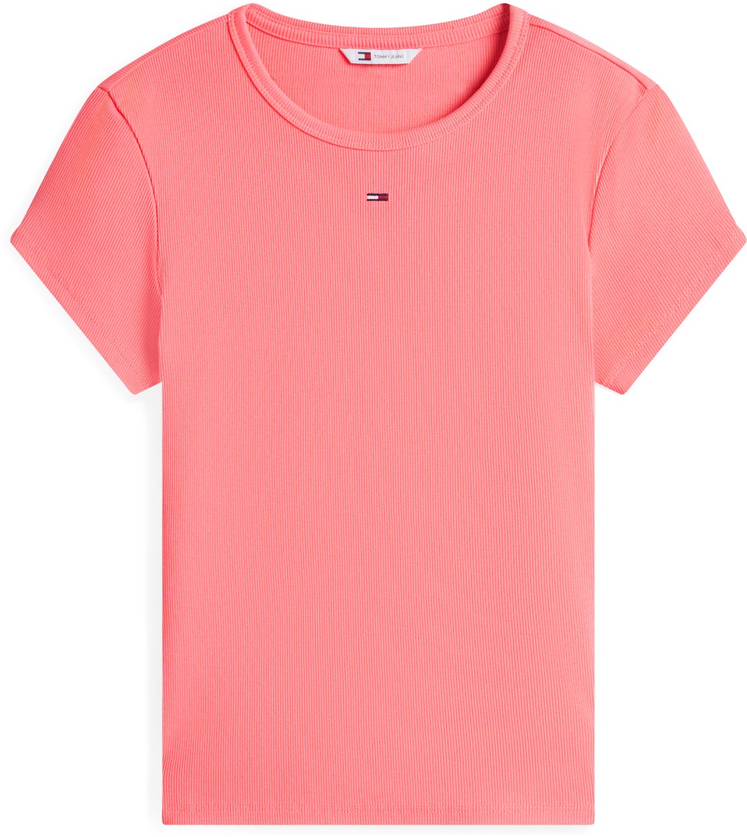 Tommy Jeans T-shirt Tjw Slim Essential Rib Ss Ext Dw0dw17383 Tie Tropical Blush Dames Roze