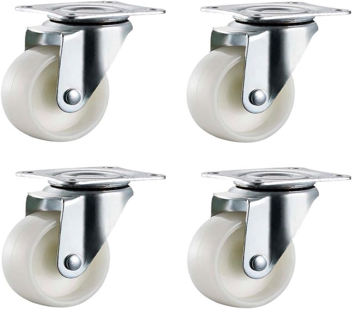 4x Zwenkwielen 50mm Nylon - Zware Kwaliteit voor Meubels en Apparaten - 110kg Draagvermogen