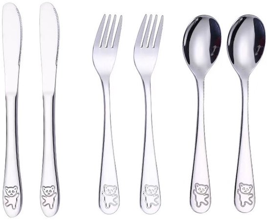Bestekset met berenprint (6-delig) - Messen, vorken en lepels van 430 roestvrij staal - Cartoon bestek voor thuisgebruik - Creatieve kindervorken, -messen en -lepels - Steakmes - Westers bestek