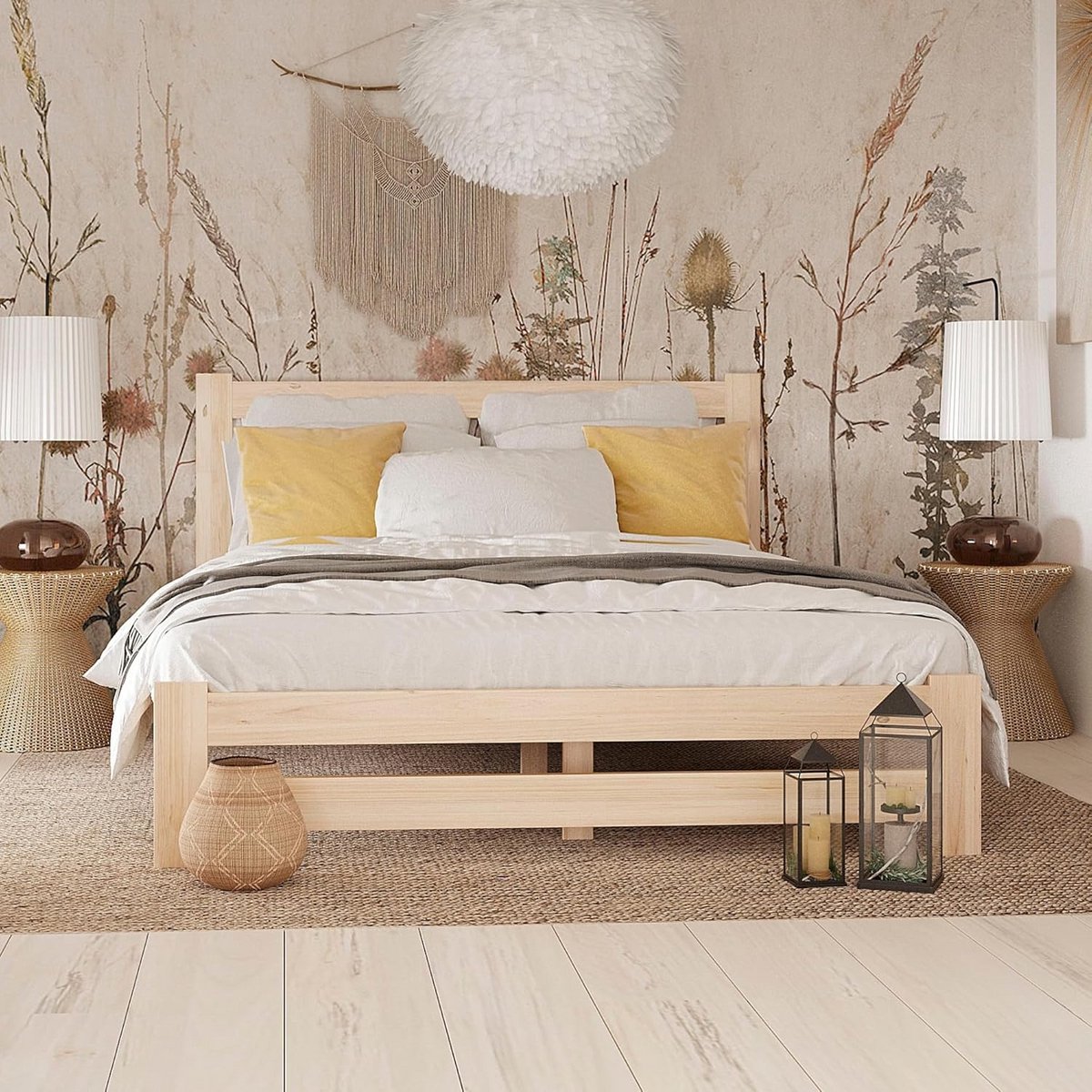 Massief Houten Tweepersoonsbed 160x200 cm met Lattenbodem, Scandinavisch Design