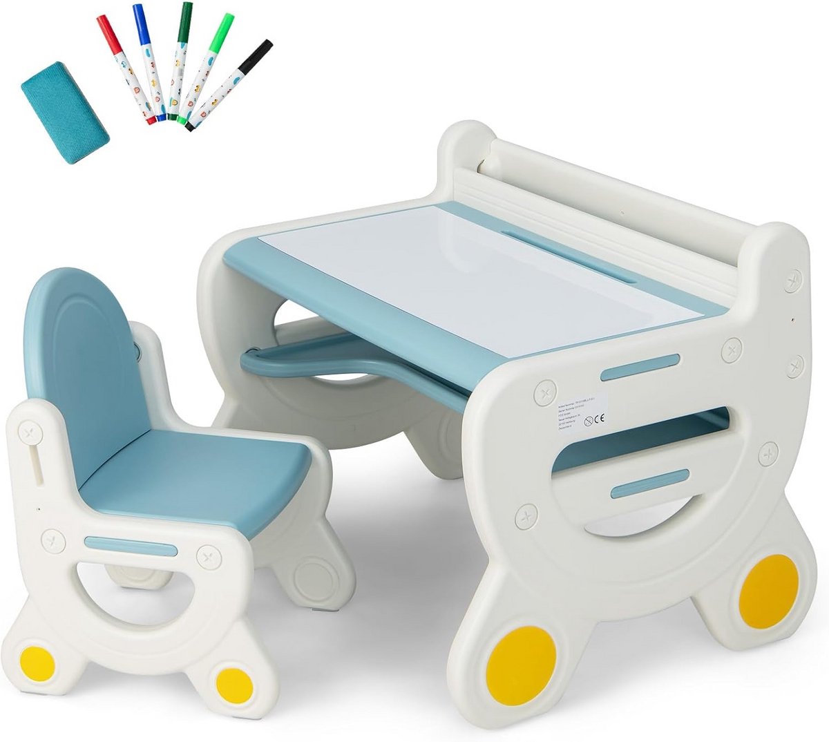 Kindertafel met Stoel en Afwisbaar Bord, Tafelset voor Kinderen 3-8 Jaar