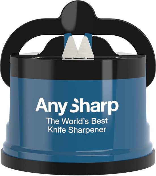 AnySharp Messenslijper, Handsfree Veiligheid, PowerGrip Zuigkracht, Veilig Slijpen van Alle Keukenmessen, Ideaal voor Gehard Staal & Kartel, Compact, Ontwerp Madeliefjes