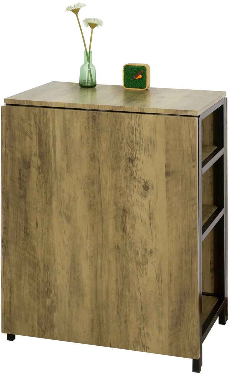Opvouwbare Eettafel – Klaptafel met 3 Planken – Houten Keukentafel – Multifunctionele Tafel met Opbergruimte – Industrieel Ontwerp