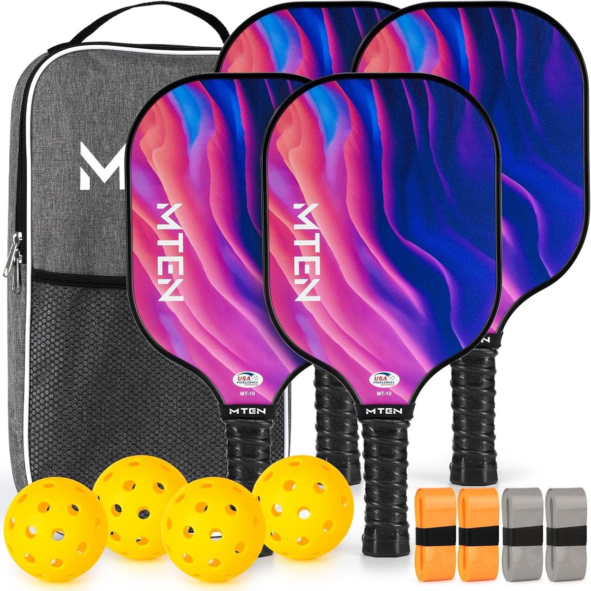Pickleball Set Compleet - 2 of 4 Paddles van Glasvezel met Ballen en Tas, USAPA Goedgekeurd