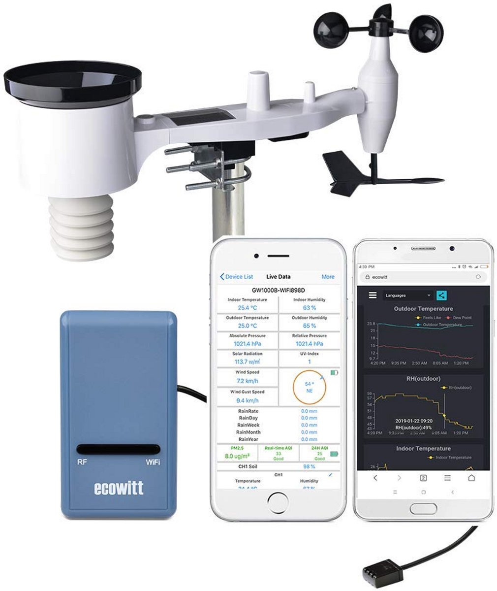 Draadloos Weerstation met 7-in-1 Sensor en Zonnepaneel voor Buitenmonitoring