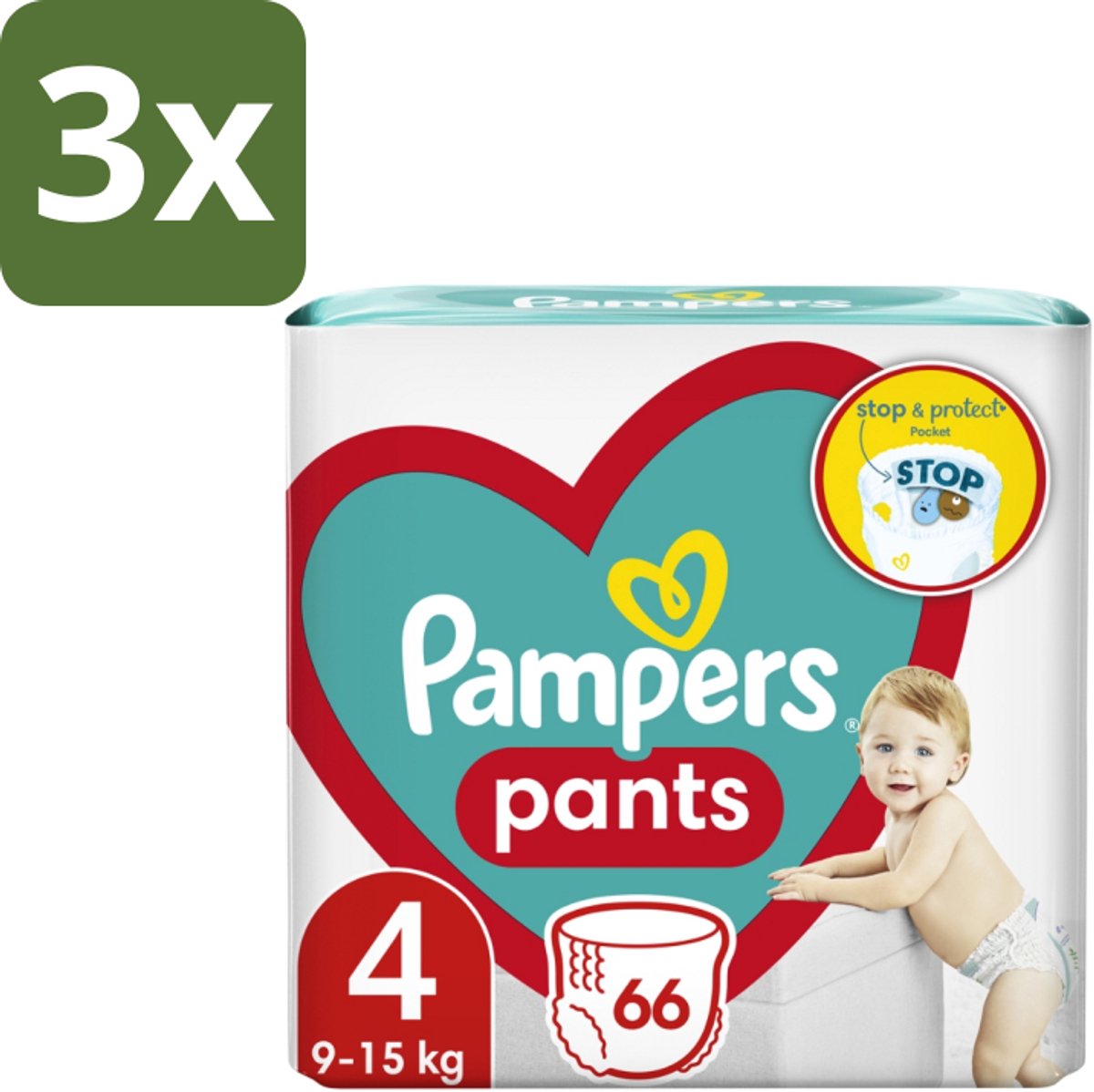 3 x Pampers – Luierbroekjes – Pants Maat 4 – 66 Luiers - Luier Broekje - Luier Voor Baby - Luier Voor Peuters - Actieve Baby - Droge Luier