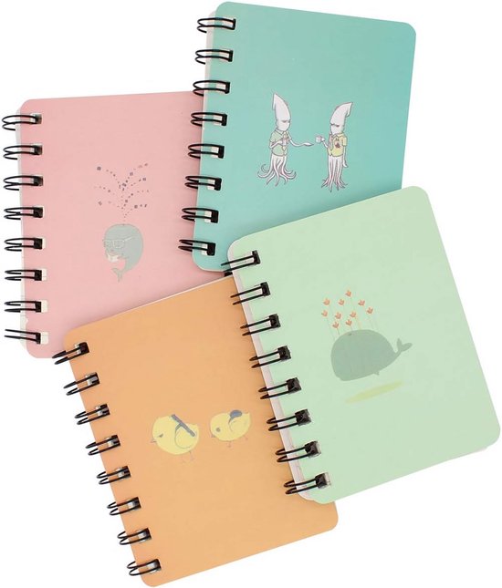 Foto: Kleine spiraalgebonden kladblokken set 4 stuks voor notities en schetsen