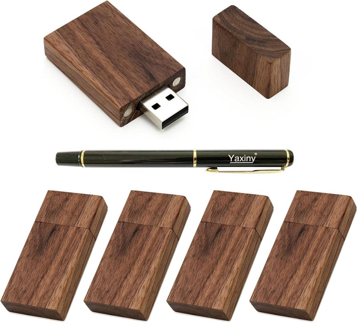 5-Pack USB Stick Houtwalnoot Rechthoekig - 8GB USB 2.0 Geheugenstick