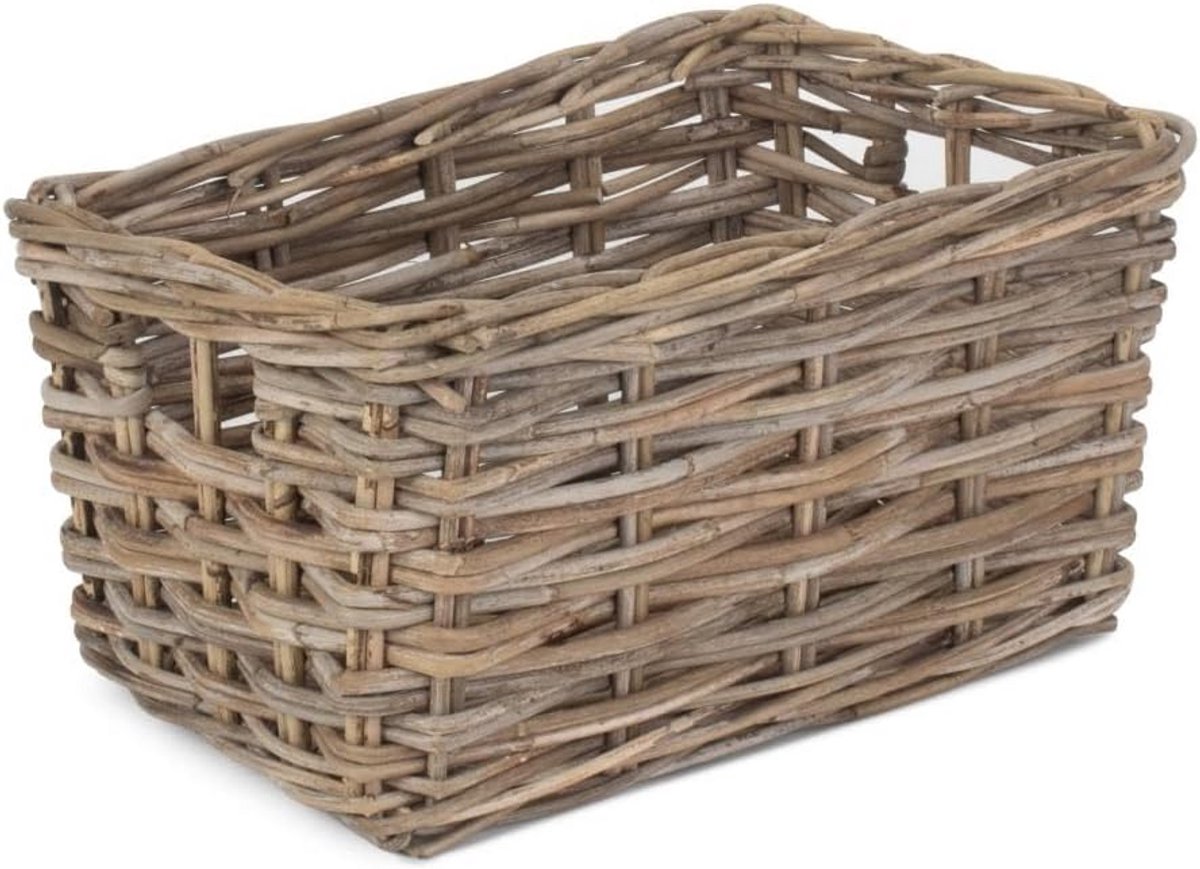 Grote Robuuste Mand van Gevlochten Hout met Handvatten - Ideaal voor Opslag of Decoratie