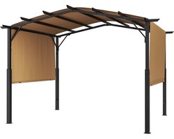Buitenpergola van 3,6 X 3 meter, Gebogen metalen Frame, Uitschuifbaar Zonnescherm, Robuuste Tuinbescherming voor Terras, Veranda, Achtertuin En Zwembadterras