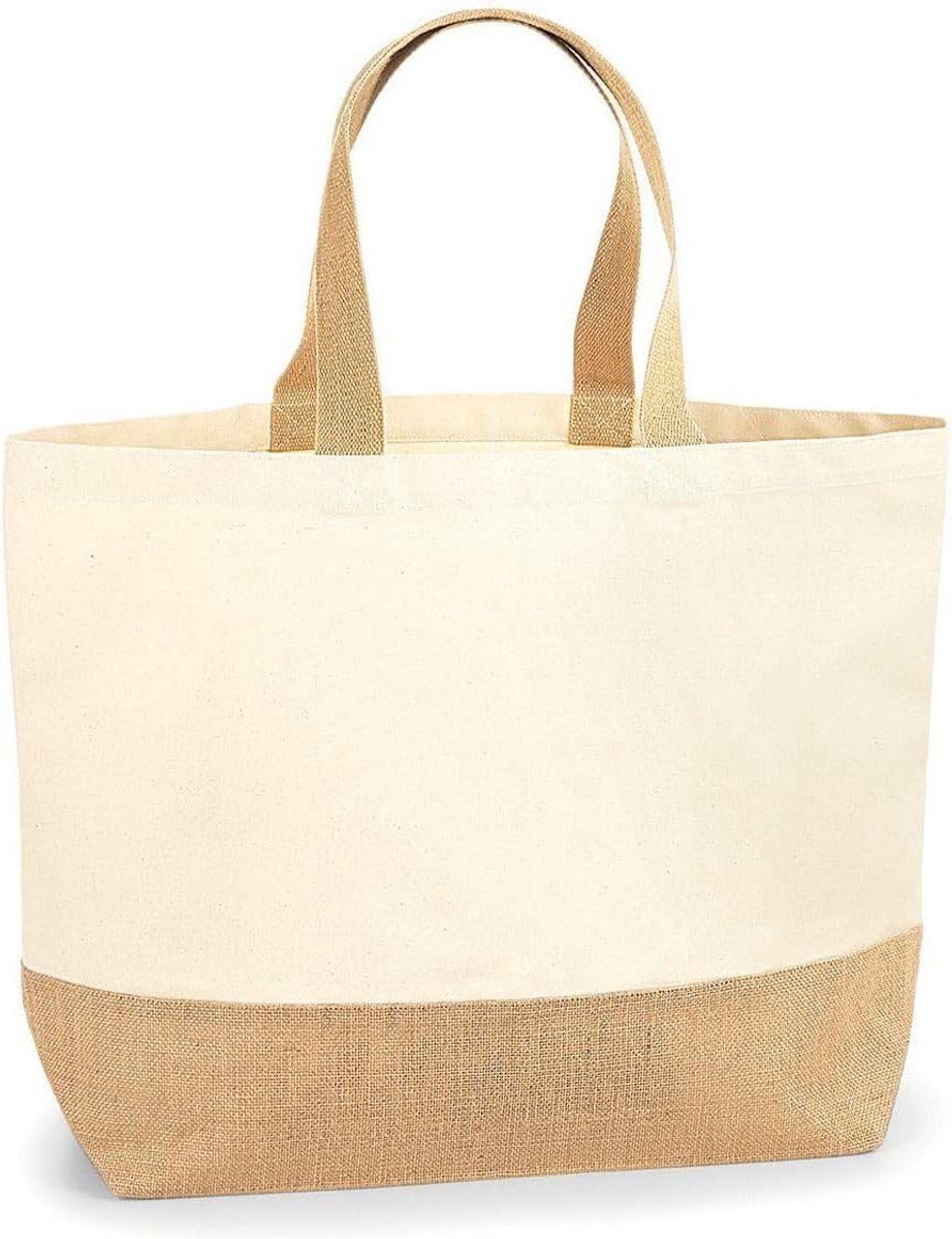Grote Canvas Strandtas voor Dames met Handgrepen - Jute en Katoen