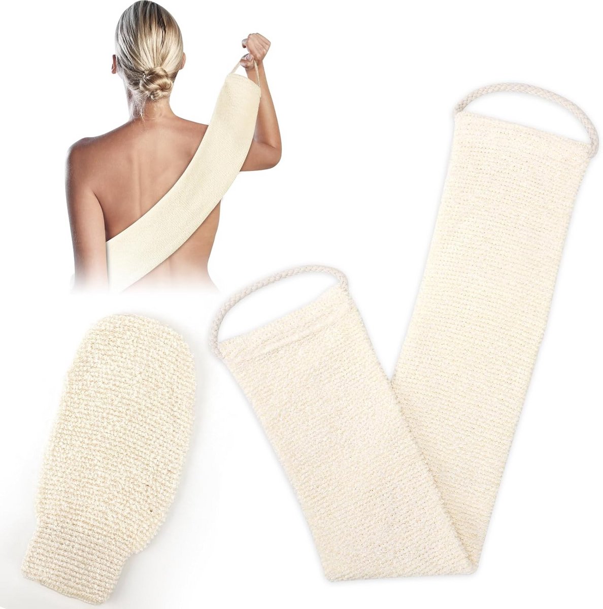 Dubbelzijdige Rugschrobber met Exfoliërende Luffa en Wasband