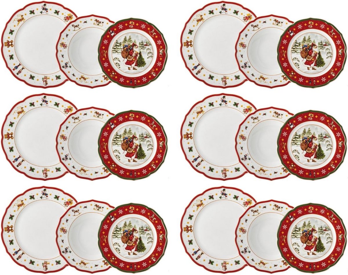 Servies Set 18-Delig Kerst en Winterthema Rood Feestelijk