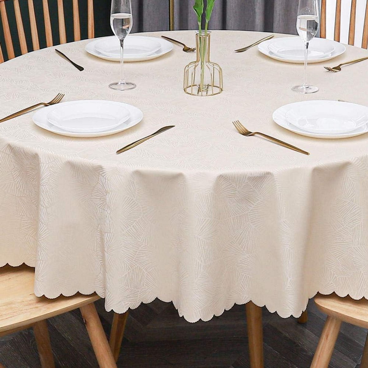 Ronde Tafelkleed PVC Waterdicht & Vlekbestendig Strepen Beige - Diverse Diameters