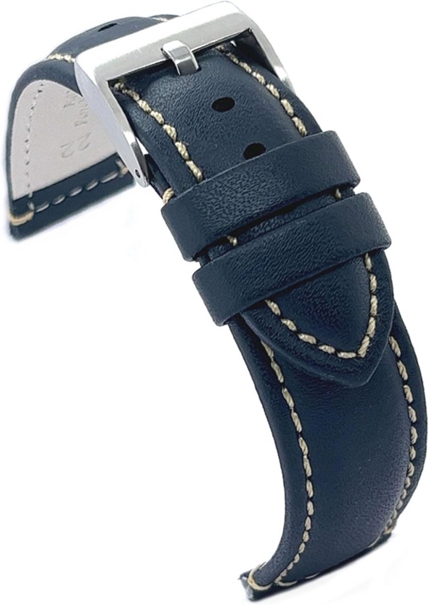 Leren Horlogeband Met Witte Stiksels - Diverse Maten