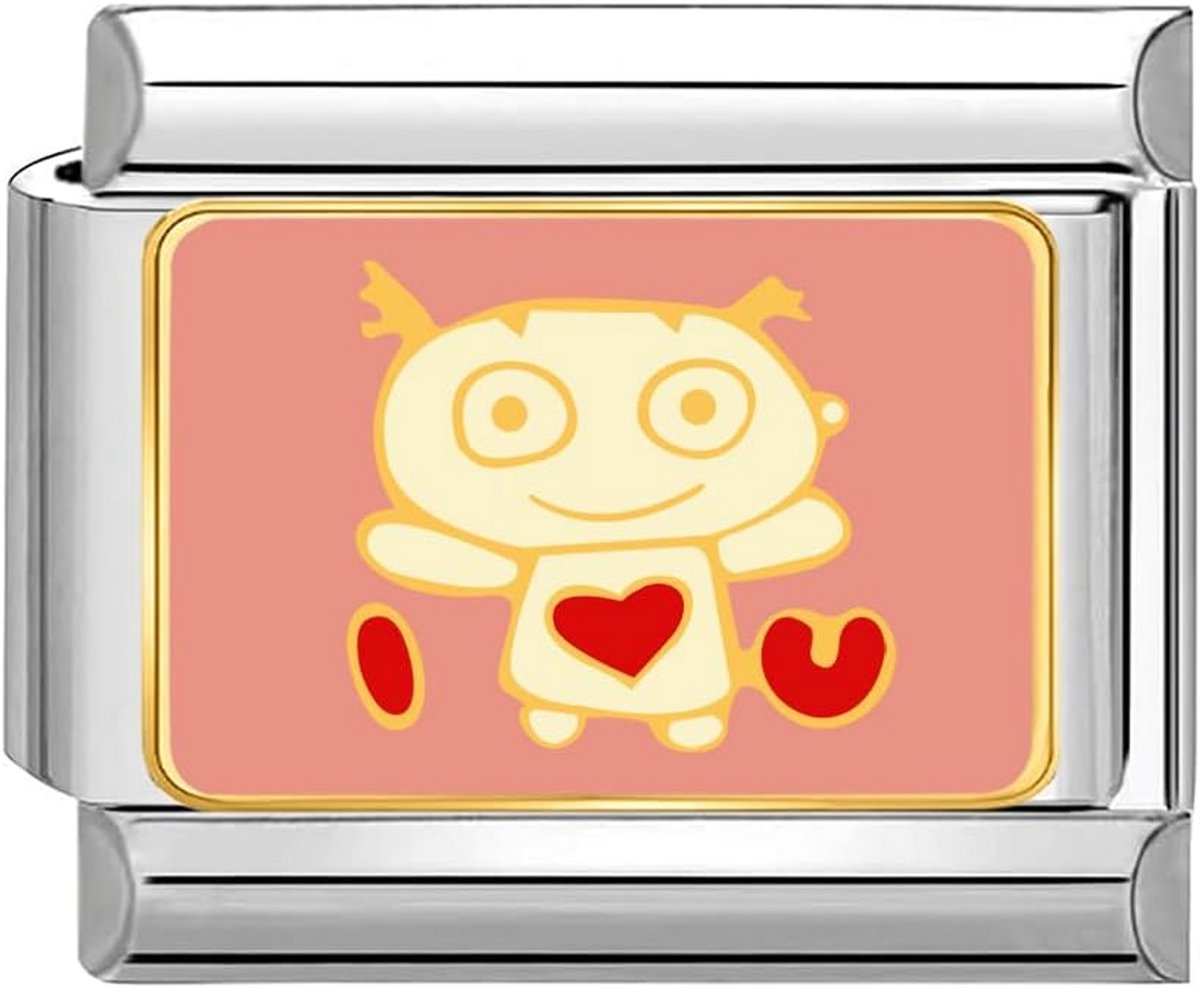 Italiaanse Schakelbedel 9mm Roestvrij Staal Meisje met Hartjes voor Armbanden