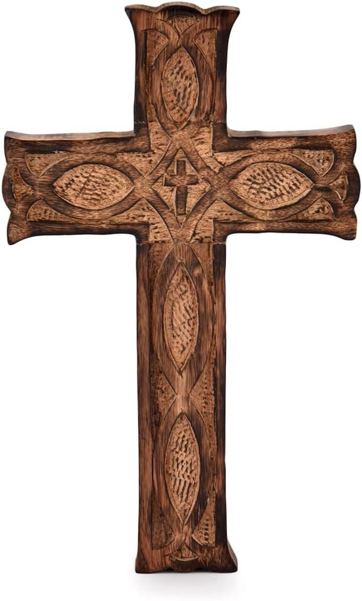 Provento - Houten wandkruis handgemaakt in antiek design voor rustieke look in huiselijke sfeer - religieus altaar voor spirituele kunst - decoratie voor woonkamer (25,4 x 15,24 x 1,90 cm)
