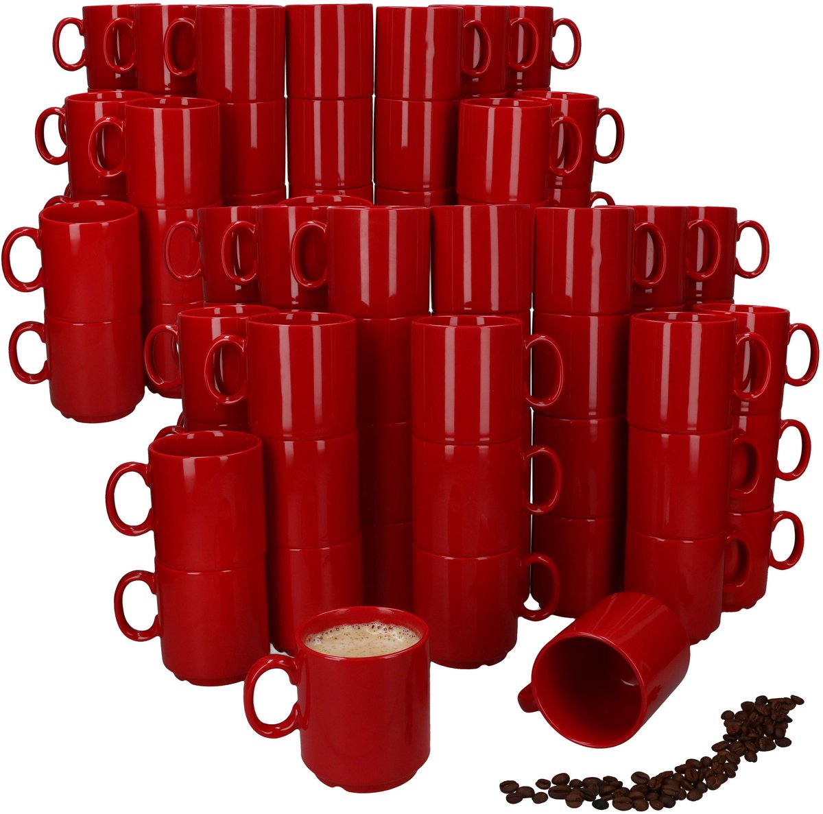 Set van 96 EVENT stapelbare koffiemokken ROOD porselein 250 ml