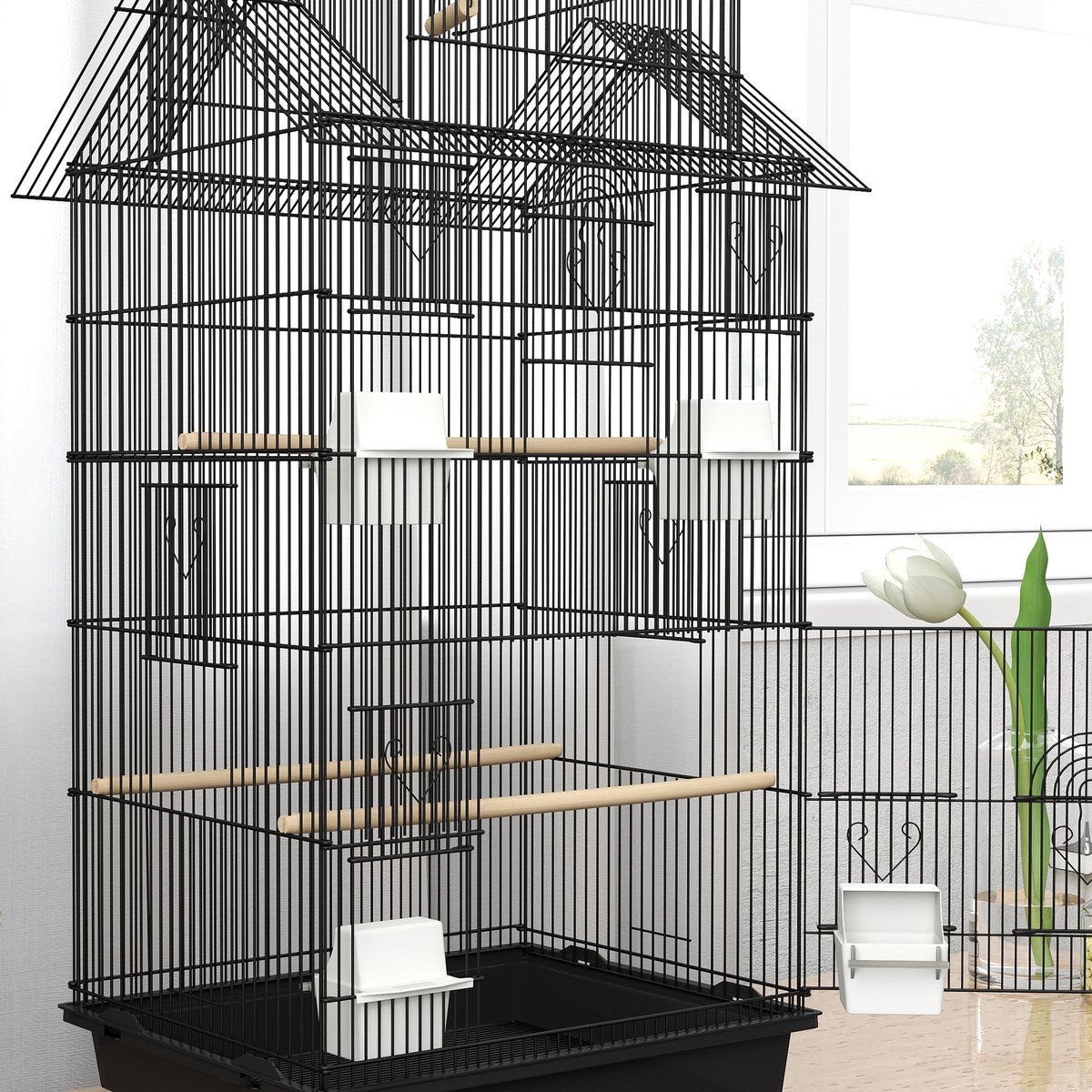 PawHut Vogelkooi - Staal - 50,5x41x163cm - Zwart thumbnail 3