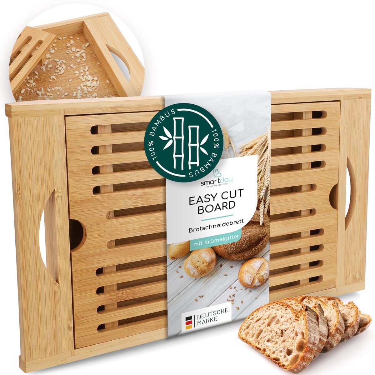 Bamboe Broodplank met Kruimelvangbak en Rooster - Snijplank voor Brood en Stokbrood