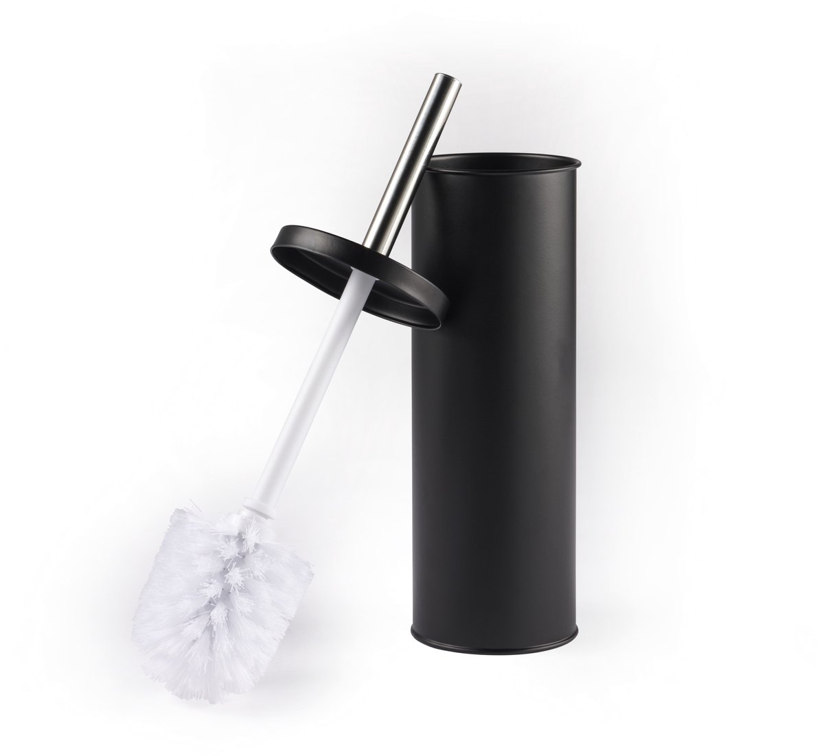 Beldray toiletborstel en houderset – reinigingsborstel voor toiletpot met stijve borstelharen, hygiënische houder met deksel, diepe reiniging, slank voor eenvoudig opbergen, zwart
