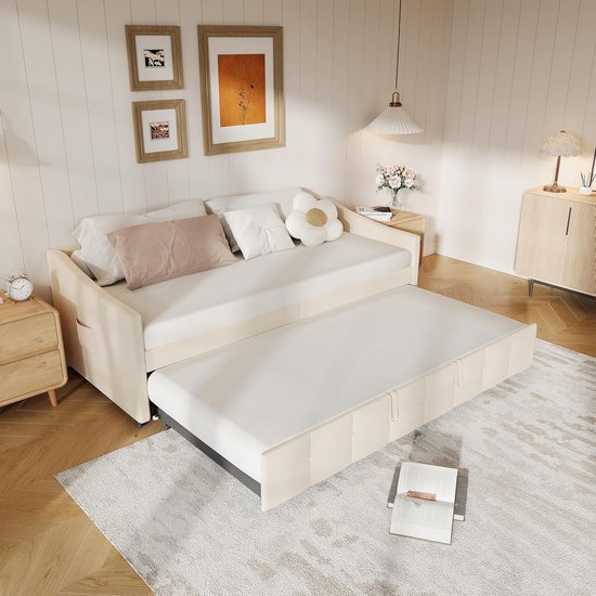 YCYDHDM Dagbed, gestoffeerd bed, 90 x 200 cm, met uittrekbaar bed en
