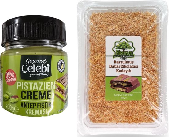 Celebi - Pistache Creme - Krokante Kadayif - Kadaif - Dubai chocolade - complete set - dessert - pistache dubai