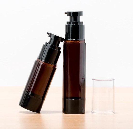 Ronte - Bruine Plastic Lotion Pomp Flessen Set van 2 voor Cosmetische Reizen - Hervulbaar en Vacuüm - Shampoo en Vloeistof Opslag van Ronte — afbeelding 4