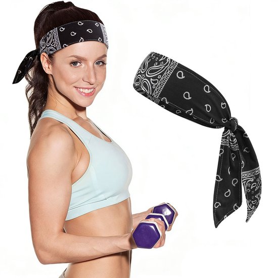 Sport hoofdband - Sport zweetband - Zweetband - Antislip hoofdband - Elastische zweetband - Zweetband van ijzijde - Paisley-patroon - Verstelbaar - Unisex - Geschikt voor sport, hardlopen, tennis, yoga, voetbal - Zwart