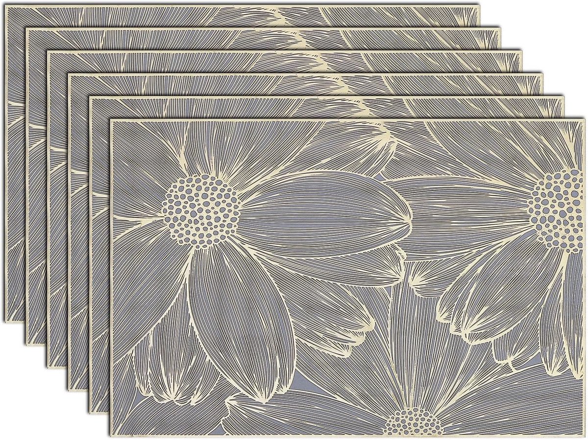 Set van 6 Gouden Bloemen Placemats - 30x45cm Rechthoekig - Antislip & Wasbaar Tafelmat