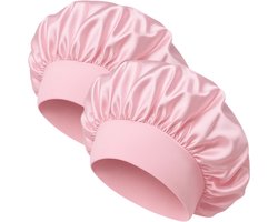 Nuvance Bonnet Satijn - Set van 2 Stuks - Satijnen Slaapmuts Verstelbaar - Satin Bonnet - Unisex - Roze