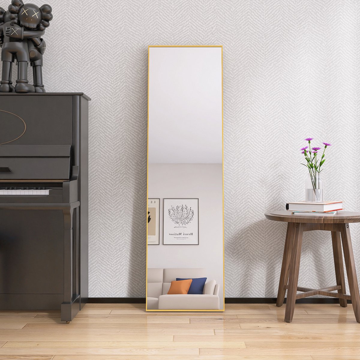 Rechthoekige Staande Passpiegel – Full Body Spiegel met Aluminium Frame – HD Veiligheidsglas – Voor Slaapkamer, Hal & Kleedkamer