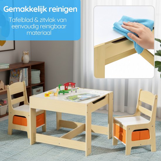 Kindertafel met stoeltjes – Kindertafel – Speeltafel – Met opbergruimte – Krijtbord/Whiteboard - 3 tot 7 jaar – Hout