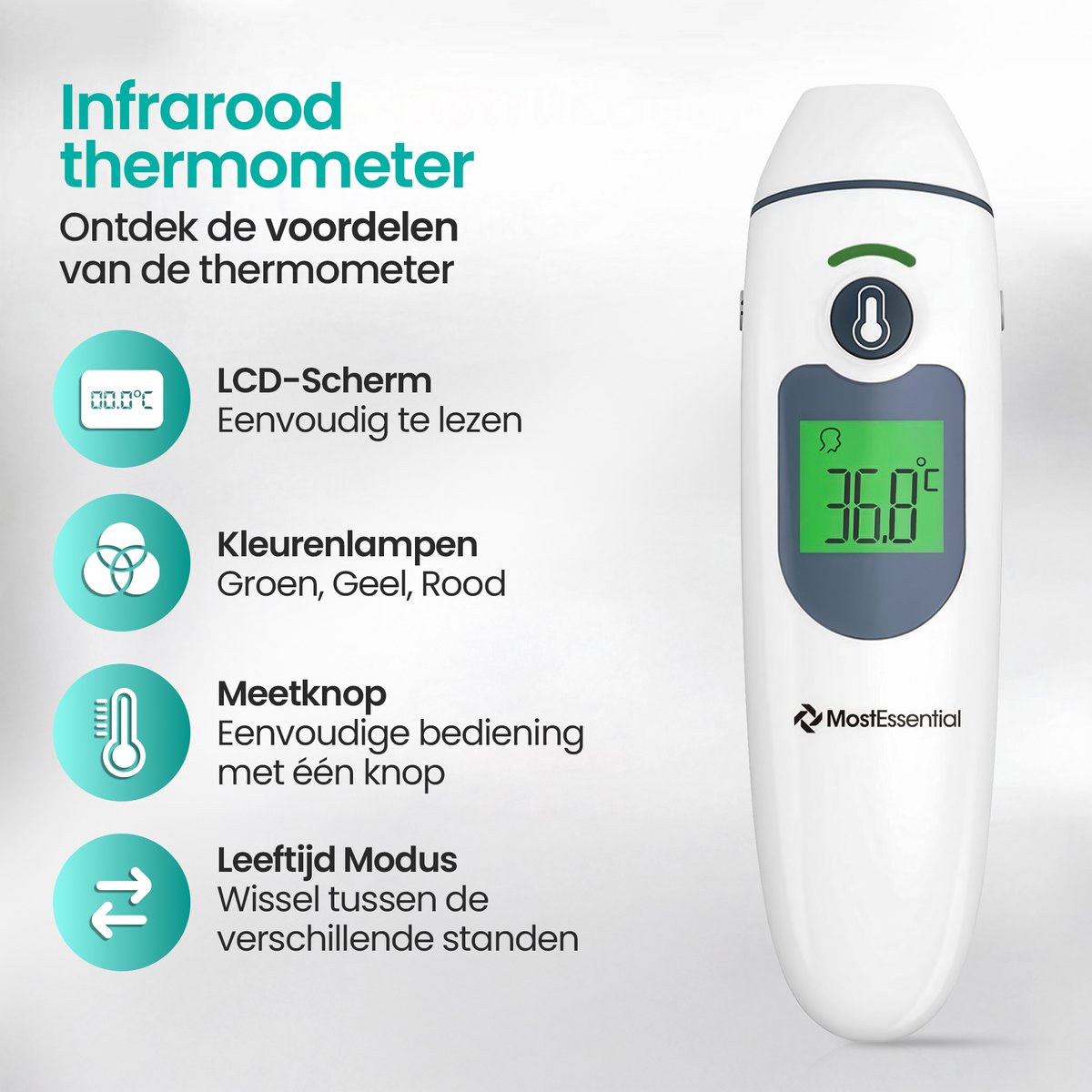 MostEssential 2-in-1 Digitale Koortsthermometer - Oorthermometer – Thermometer Voorhoofd & Lichaam - Koortsthermometer voor Volwassenen, Kinderen en Baby's - Contactloos - IR30 — cadeau in Cadeau-ideeën - foto 5