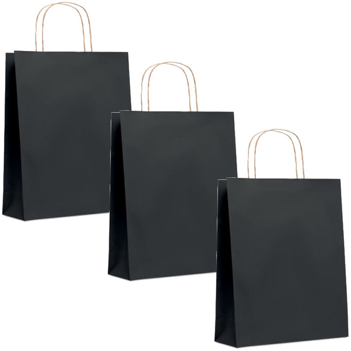 3 Stuks Kraft Papieren Tasjes - Zwart - Papieren Zakjes - Cadeautasjes - Maat M - A4 - 25x32cm