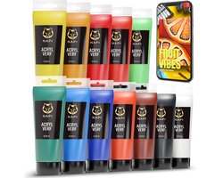NAPI Acrylverf 12x75 ML - Grote Flessen - Inclusief Kleurencirkel - Voordeel Set - Hobbyverf - Schilderen Acryl Verf - 12 Kleuren