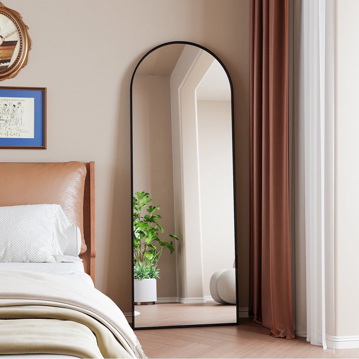 Boogvormige Staande Passpiegel – Full Body Spiegel met Aluminium Frame – HD Veiligheidsglas – Voor Slaapkamer, Hal & Kleedkamer