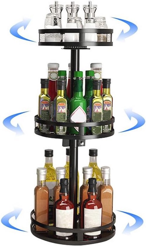 YunNasi Lazy Susan organizer voor op het aanrecht, roterend kruidenrek, organizer voor specerijen, vrijstaand draaiplateau, olierek (vierkant, 3 lagen