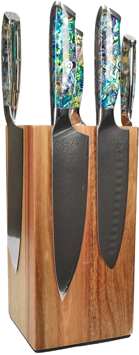 Shinrai Knives - Parelmoer Jewels 5-delige Messenset + Messenblok Rotate