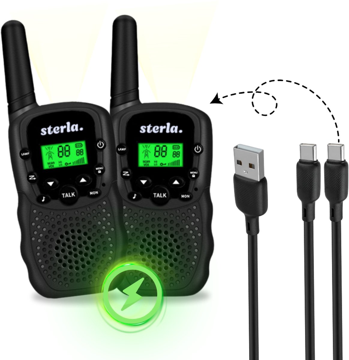 Walkie Talkie Set voor Kinderen - Oplaadbaar USB-C - Bereik tot 3 km - Zaklamp - Valbestendig - Compact en Lichtgewicht - Zwart