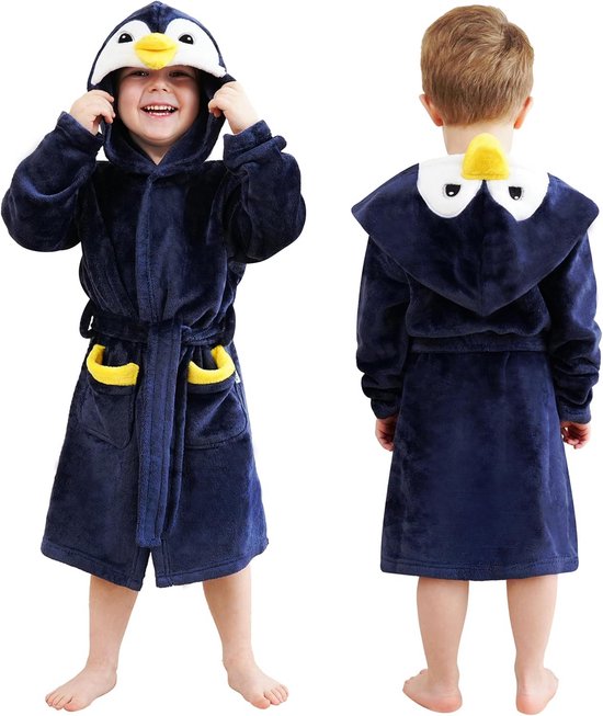 WildFriends™ - Flanellen Kinderbadjas met Capuchon & Dierenprint - Milo & Moon