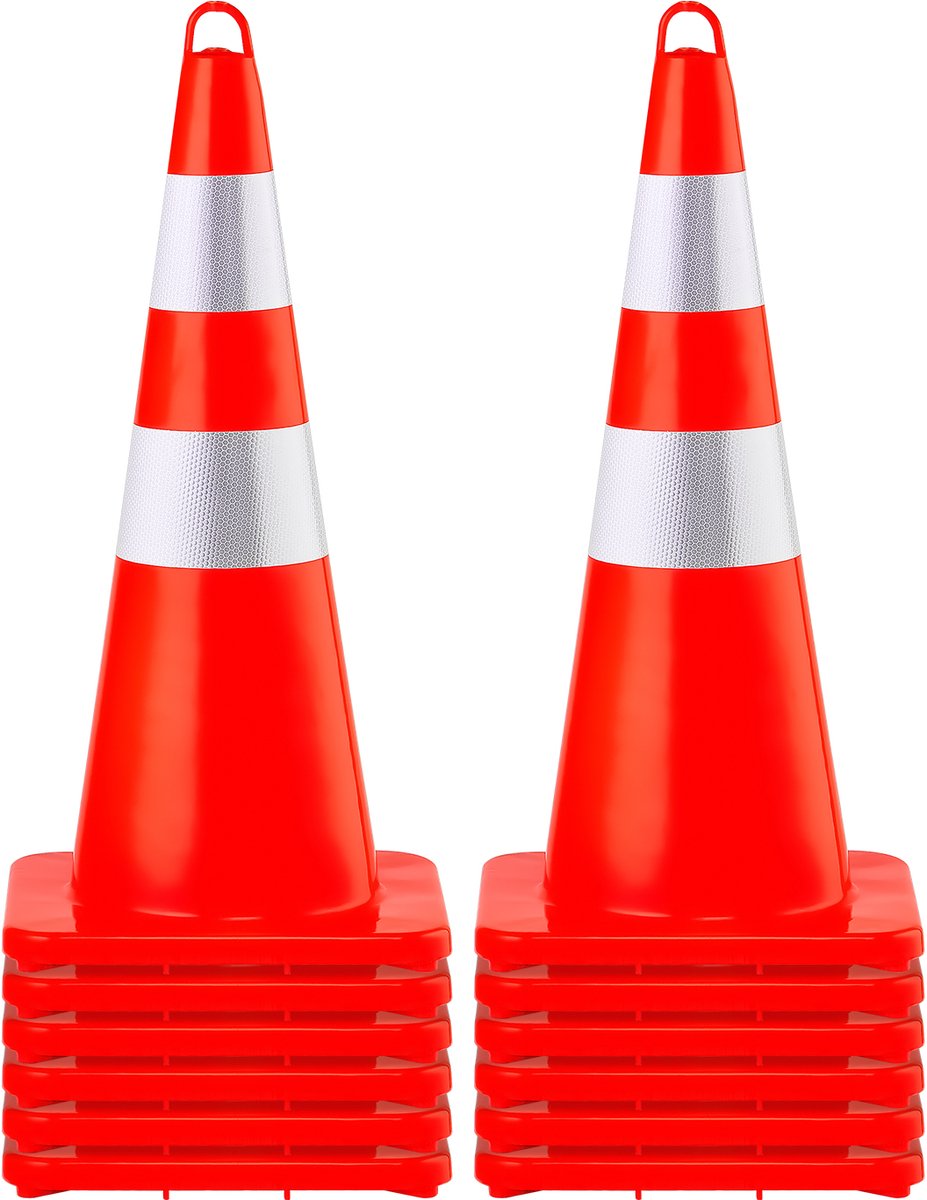 VEVOR 2-Delige Veiligheidskegel, Verkeerskegel, Pvc-Constructiekegel, 2 Reflecterende Kragen, Verkeerskegel met Verzwaarde Voet en Handring, voor Verkeerscontrole, Oprit, Parkeren Op Straat