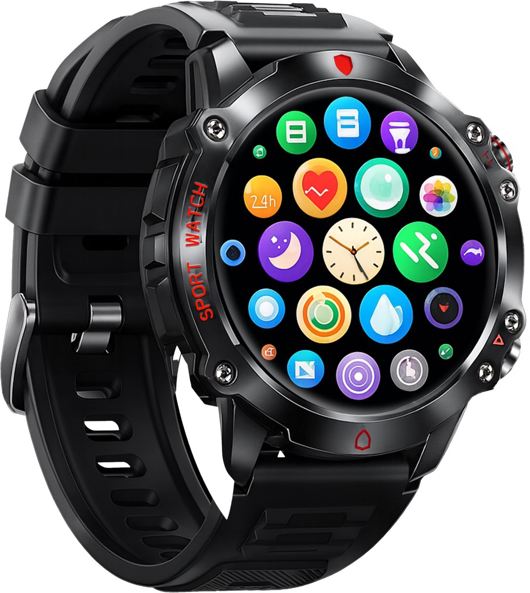 Phreeze Smartwatch Rond - Smartwatch Dames & Heren - Groot Scherm - Met Belfunctie - Hartslagmeter - Stappenteller - Geschikt voor iOS & Android - Zwart