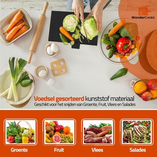 WonderCooks Index Planche à Découper - Avec Support - 4 Pièces - 30x22,5 cm
