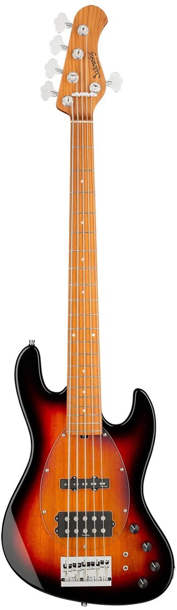Sadowsky MetroExpress Vintage M/J Bass Roasted Maple Tobacco Sunburst Transparant High Polish 5-snarige basgitaar met gigbag